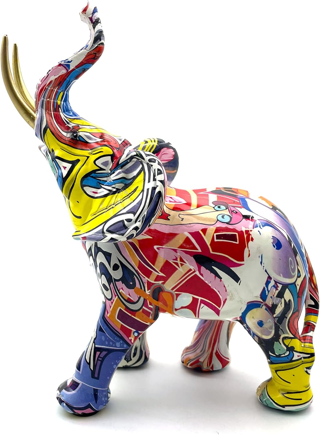 Colorful Art Elephant Statue Sculpture Figurine Collectible Gift Idea Home Decor Desktop Decoration (Large)