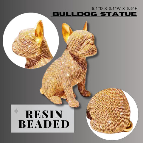 Handcrafted Bulldog Resin Home Decor Statue - Intricate Beaded Design - Unique Decorative Sculpture for Living Room, Office, or Bedroom