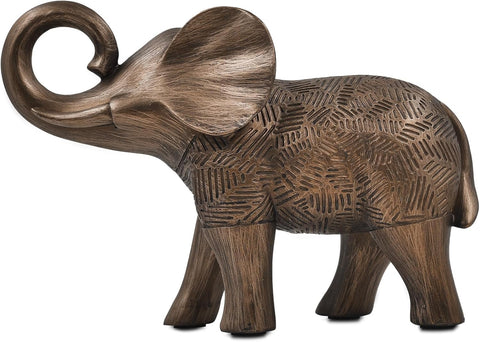 Elephant Statues, Elephant Sculptures for Table Shelf Mantel Décor, 6‘’ Bronze Animal Figurines, Paperweight