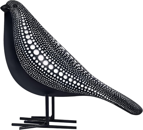 Quoowiit Sculptures Home Decor, Bird Figurine Shelf Decor, Modern Decorations for Living Room, Bedroom, Office, House, Resin Animal Statues and Figurine with Chic Polka Dots Art Design (Black)