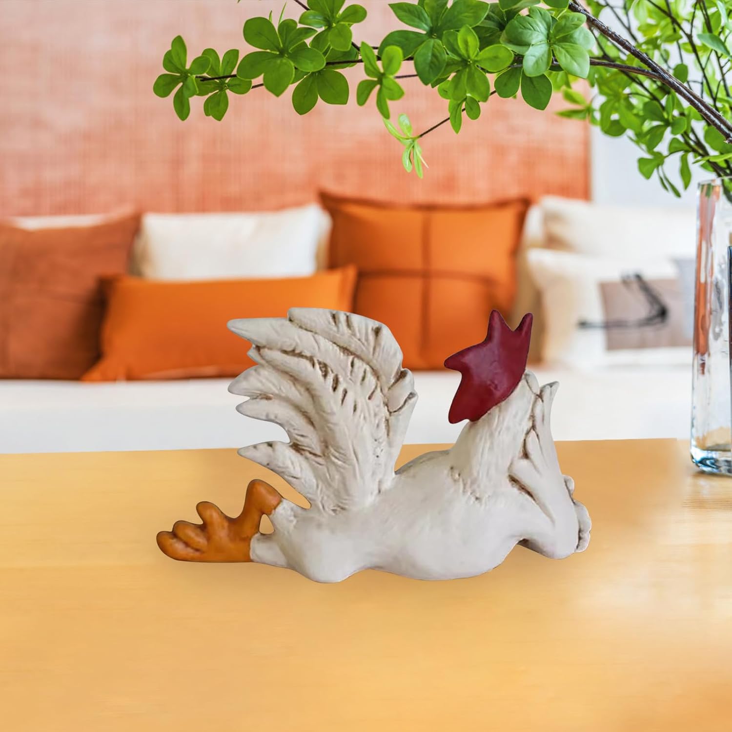 White Rooster Statue with Enchanting Posture & Long Eyelashes Table Art Sculpture Funny Resin Figurine Decoration, Rustic Country Kitchen Decor, Farm Animal Table Ornament as Housewarming Gifts