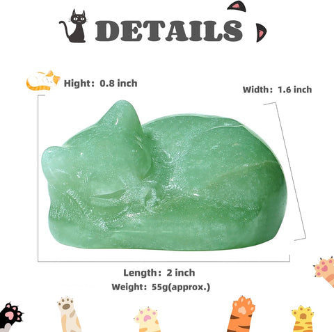 2" Cat Decors Statue Opal Moonstones Crystals Sleeping Cats Gemstone Hand-Carved Cute Animal Statues Figurines Home Office Desk Decor Lucky Energy Reiki Kitten Ornaments Gifts for Women Men