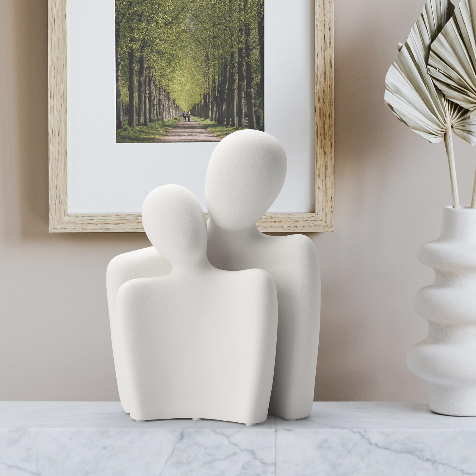 Ceramic Couple Statues - Hugging Couple Figurines for Shelf and Table, Modern Romantic Sculptures for Living Room, Bedroom, Office Decor - Black White