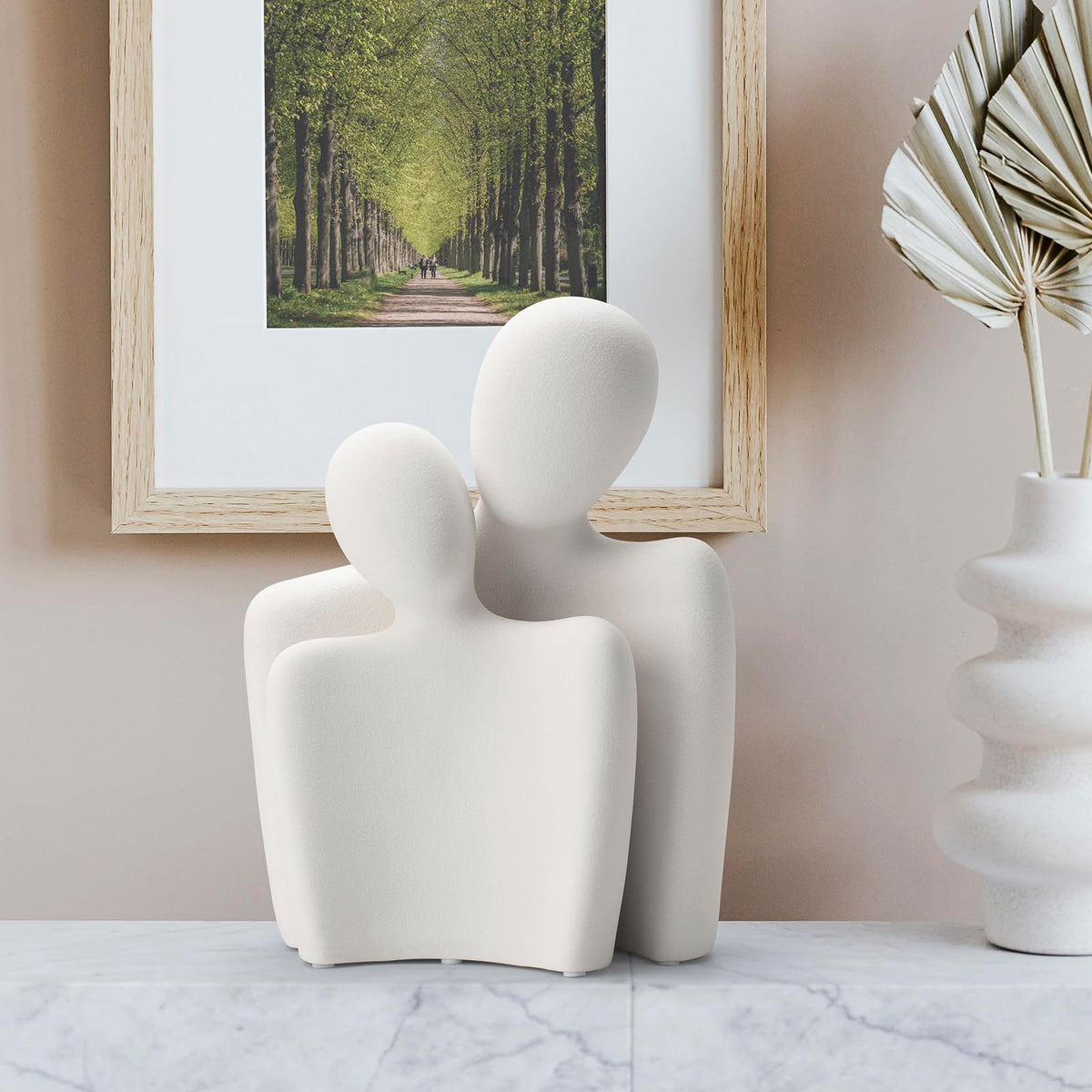 Ceramic Couple Statues - Hugging Couple Figurines for Shelf and Table, Modern Romantic Sculptures for Living Room, Bedroom, Office Decor - Black White