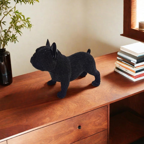 Handcrafted Bulldog Resin Home Decor Statue - Intricate Beaded Design - Unique Decorative Sculpture for Living Room, Office, or Bedroom