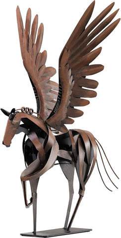 Horse Statue Décor Artwork, 24" H Handmade Metal Pegasus Greek Flying Horse Sculpture, Hand-Painted Animal Figurines for Home Living Room Office (Brown with Wings)