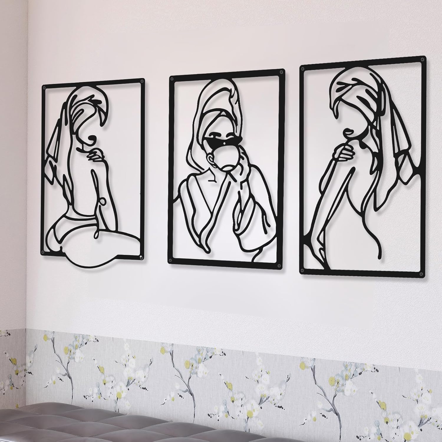 CHENGU 3 Pieces Metal Minimalist Abstract Woman Wall Art Line Drawing Wall Art Decor Single Line Female Home Hanging for Kitchen Bathroom Living Room