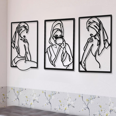 CHENGU 3 Pieces Metal Minimalist Abstract Woman Wall Art Line Drawing Wall Art Decor Single Line Female Home Hanging for Kitchen Bathroom Living Room(Artistic Body)