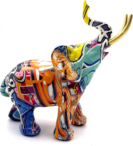 Colorful Art Elephant Statue Sculpture Figurine Collectible Gift Idea Home Decor Desktop Decoration (Large)