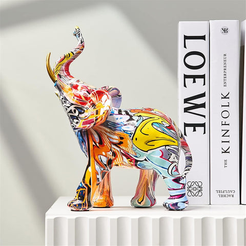 Color Elephant Sculpture Resin Animal Statue Living Room Ornament Modern Art Graffiti Home Decor Figurines for Interior (Color : Height-26CM)