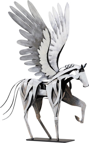 Horse Statue Décor Artwork, 24" H Handmade Metal Pegasus Greek Flying Horse Sculpture, Hand-Painted Animal Figurines for Home Living Room Office (Brown with Wings)