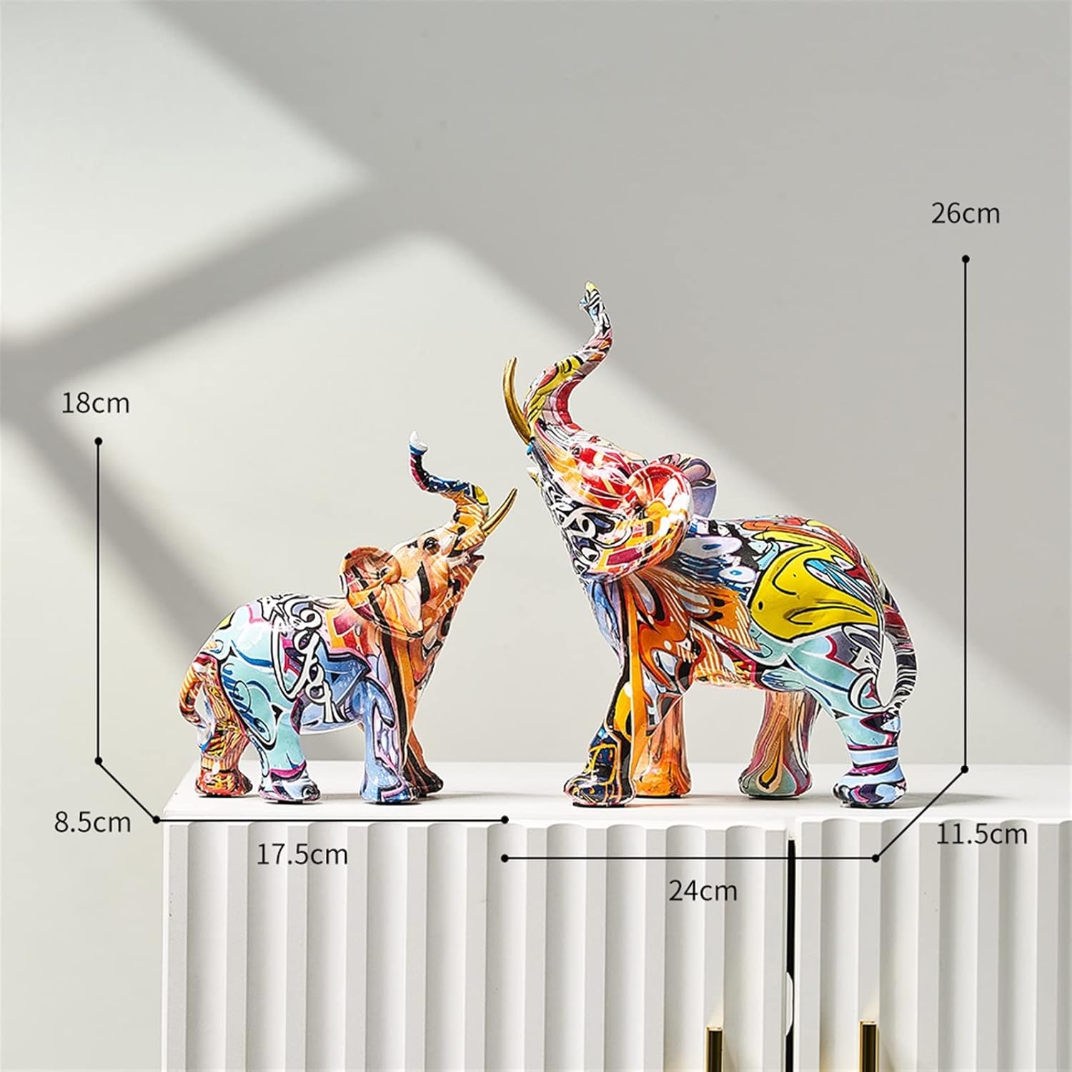 Color Elephant Sculpture Resin Animal Statue Living Room Ornament Modern Art Graffiti Home Decor Figurines for Interior (Color : Height-26CM)