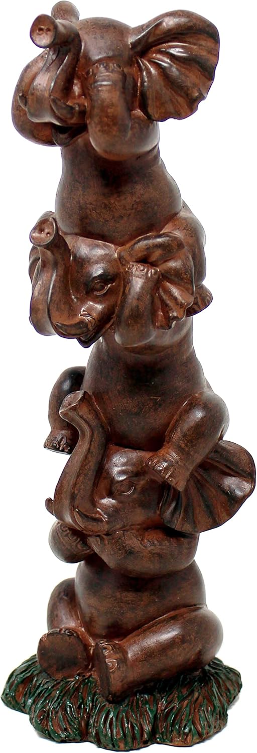 See Hear Speak No Evil Elephants Totem Statue 9" Tall Jungle Safari Wildlife Acrobatic Elephants Figurine Decor Sculpture Pole Resin Home Decorative Accent