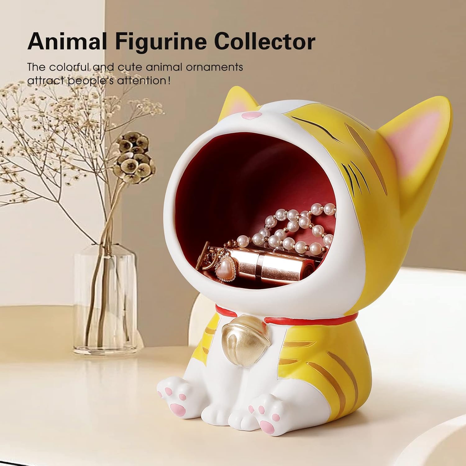 Cute Laughing Cat Figurines for Candy Dish, Key Bowl Holder, Desk, Office Accessories Storage, Home Decor Art Sculpture Gift for Cat Lover, Housewarming Gifts (White)