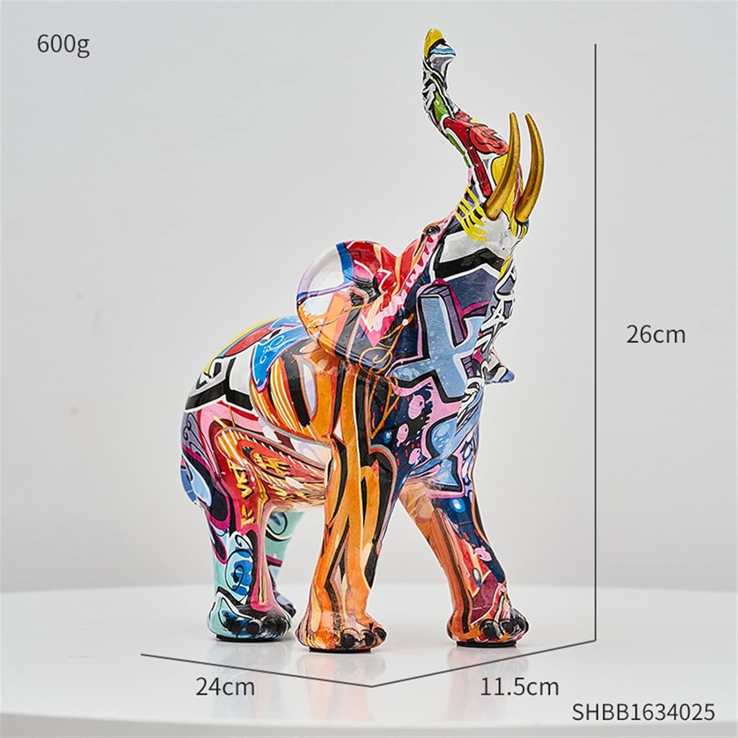 Color Elephant Sculpture Resin Animal Statue Living Room Ornament Modern Art Graffiti Home Decor Figurines for Interior (Color : Height-26CM)