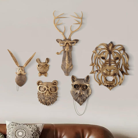 UITWMKTG Gold Animal Head Wall Decor Wall Sculpture Home Decor Statue for Living Room Office Bedroom Modern Decor for Men Women Lion