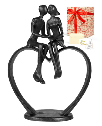 Anniversary Wedding Gifts for Couple/Her - Romantic Couple Statue in Love, Black Metal Figurine Sweet Loving Together Iron Sculpture Decor, Gifts for Wife Husband Birthday