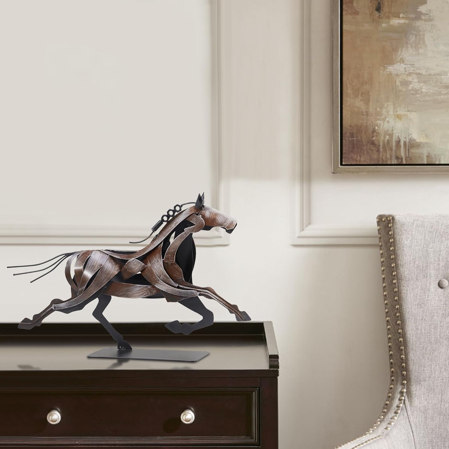 Running Horse Sculpture Western Decor, Handmade Metal Horse Statue Home Decor, Rustic Animal Statue Gifts for Women (Black)