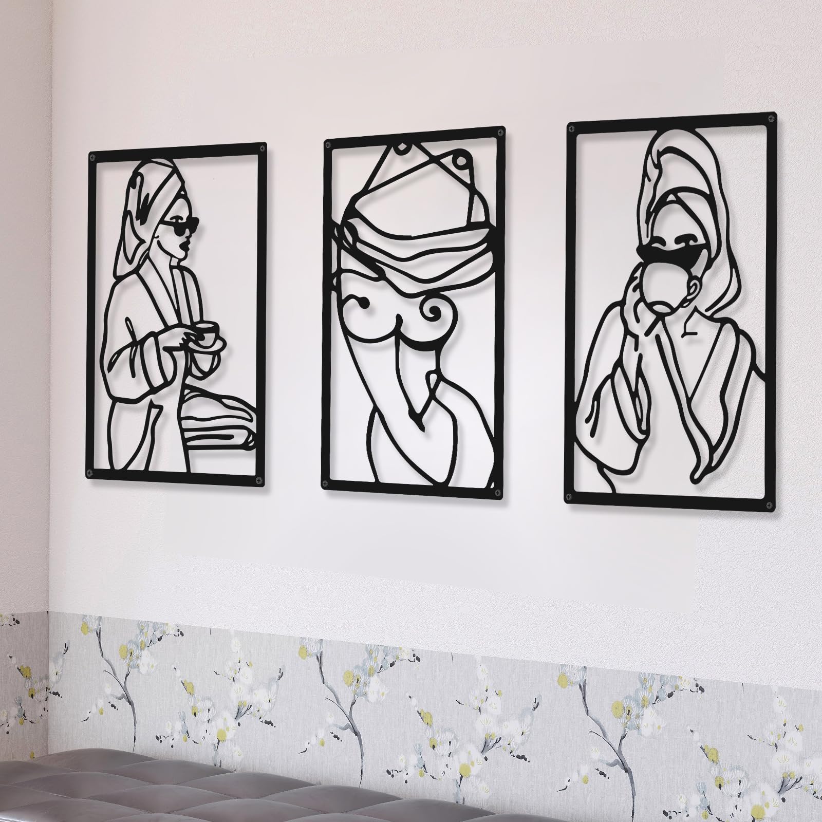 CHENGU 3 Pieces Metal Minimalist Abstract Woman Wall Art Line Drawing Wall Art Decor Single Line Female Home Hanging for Kitchen Bathroom Living Room(Artistic Body)