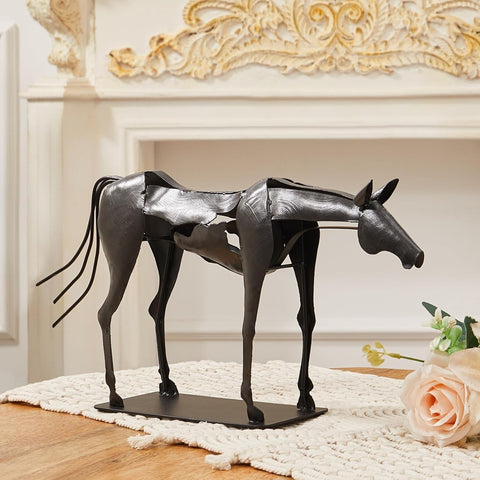 Horse Statue Décor Artwork, 24" H Handmade Metal Pegasus Greek Flying Horse Sculpture, Hand-Painted Animal Figurines for Home Living Room Office (Brown with Wings)