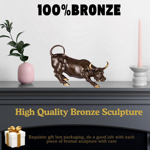 Brass Bull Figurine -Wall Street Bull Art Decor, Bronze Bull/Cow/Ox Figure Statues and Sculptures Home Office Decor or Gift(with A Gift Box)