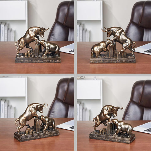 Bull and Bear Statue Wall Street Bull Statue - Ideal Stock Market Gift for Men Office Decoration Wall Street Bull Vs Bear Home Décor Stock Market,Bronze