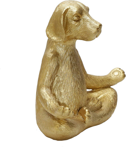 7" Yoga Meditation Dog Figurine - Gold Polyresin Decorative Statue for Home, Office, Patio, Garden, Indoor Decor, Yoga Studio, Yogi Gift Idea