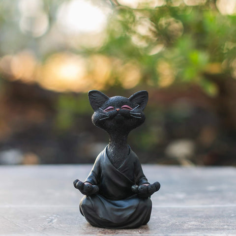 Whimsical Grey Cat Buddha Figurine Meditation Yoga Decor - Happy Cat Collection - Cat Lover Gifts, Yoga Gifts, Meditation Gifts, Zen Namaste Decor Gifts