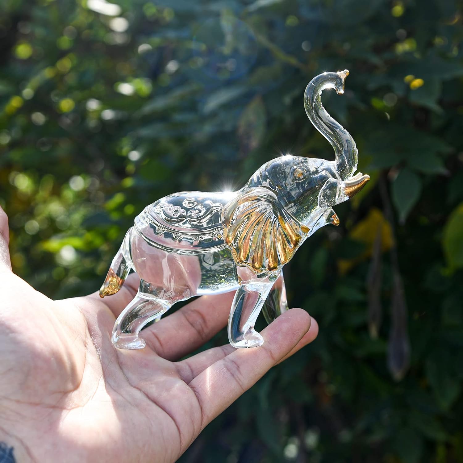 Handcrafted Unique Glass Elephant Statue - Elegant Elephant Figurines for Home Decor Holiday Party Crystal Gifts (7.5IN)