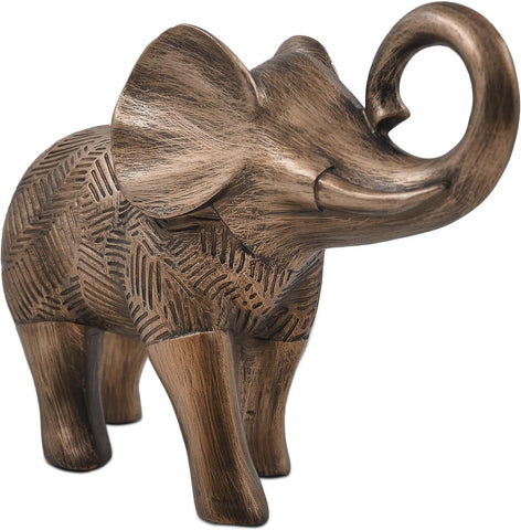 Elephant Statues, Elephant Sculptures for Table Shelf Mantel Décor, 6‘’ Bronze Animal Figurines, Paperweight