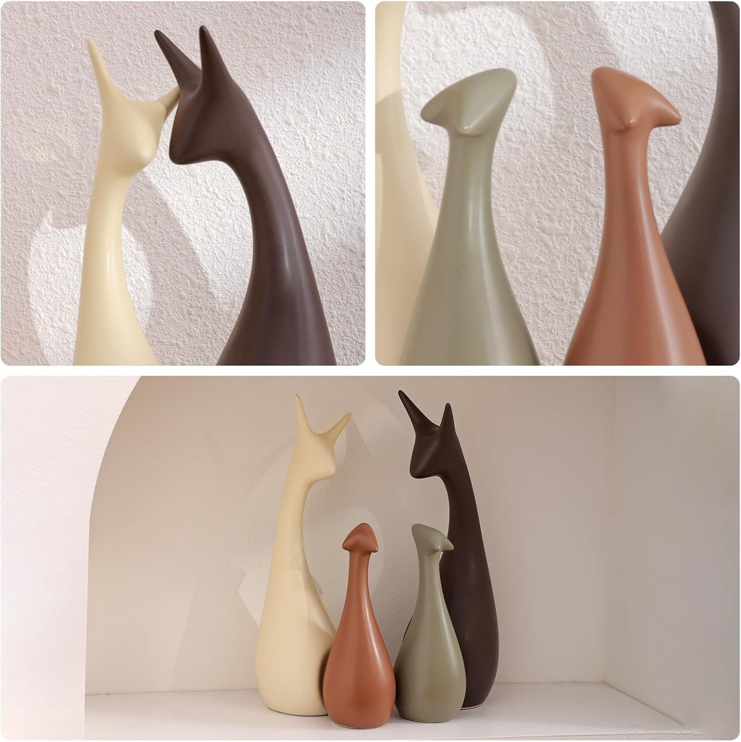 Ceramic Modern Art 4 Pcs Deer Statue Decorations for Home, Office, Living Room, Bedroom - Creative Sculptures Home Decor for Bookshelf, Desk - Collectible Figurines As Gifts for Family