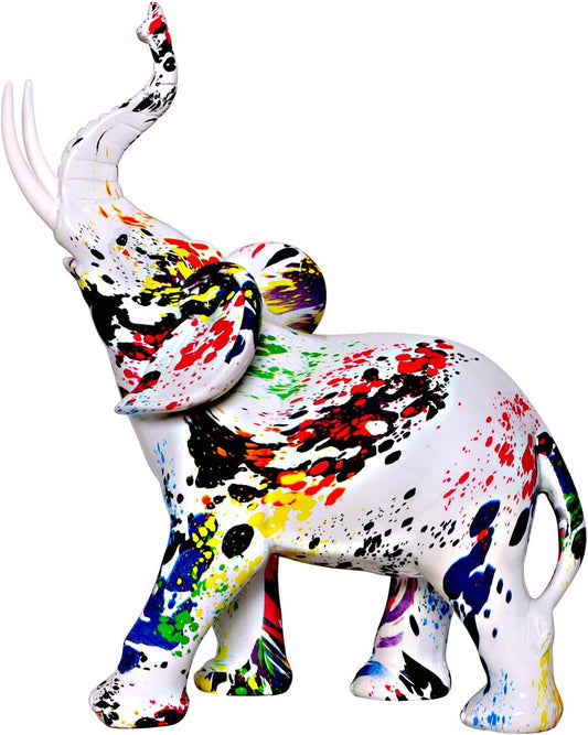 Graffiti Elephant Statue Figurine Colorful Animal Art Sculpture Resin Home Decor Decoration for Living Room Bedroom Book Shelf Cabinet Office Desk Table Top Centerpieces Ornaments (Small) 1151