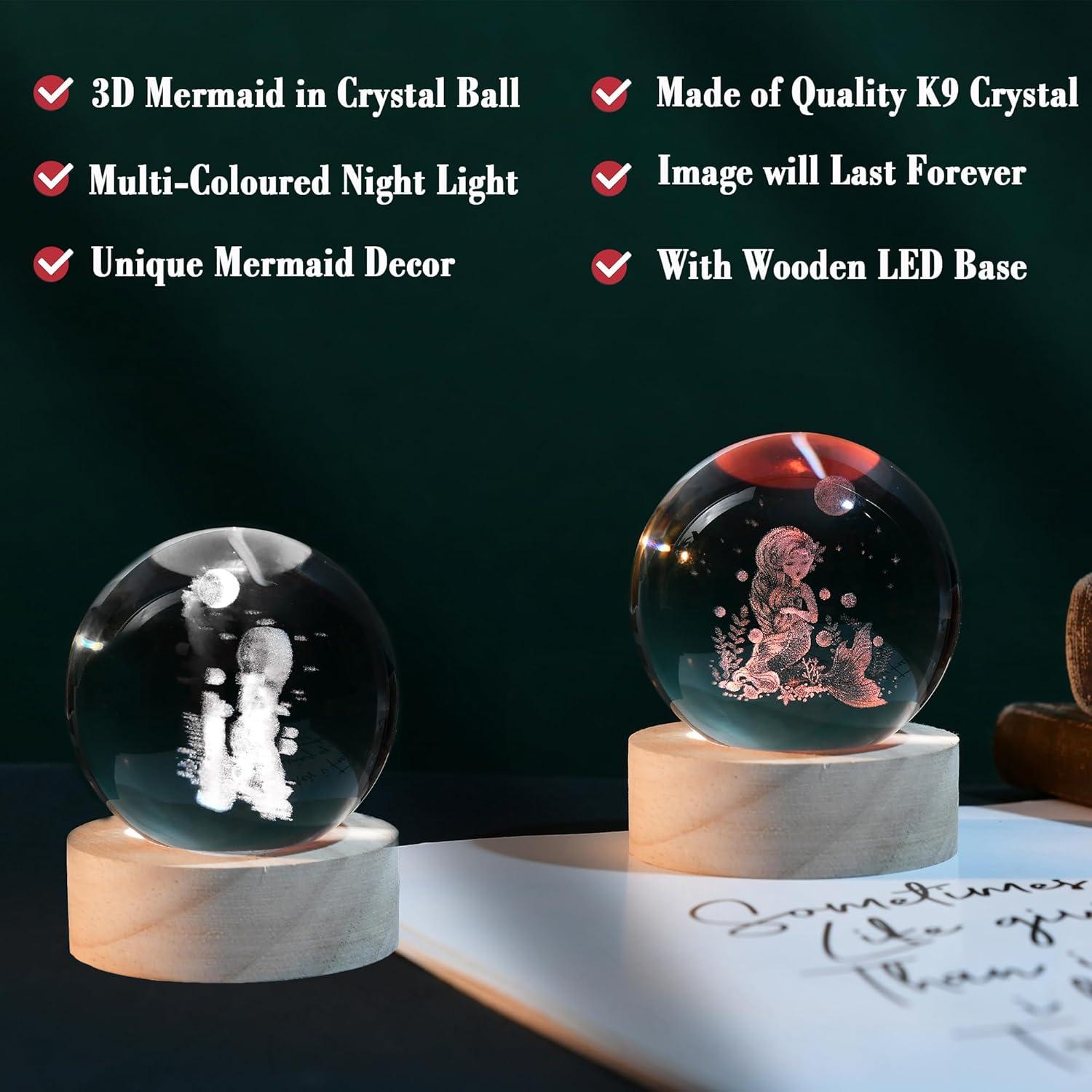 3D Cat Themed Gifts for Women Decor for Cat Lovers Cat Mom Crystal Ball Cat Related Sympathy Presents with Wooden Light Base