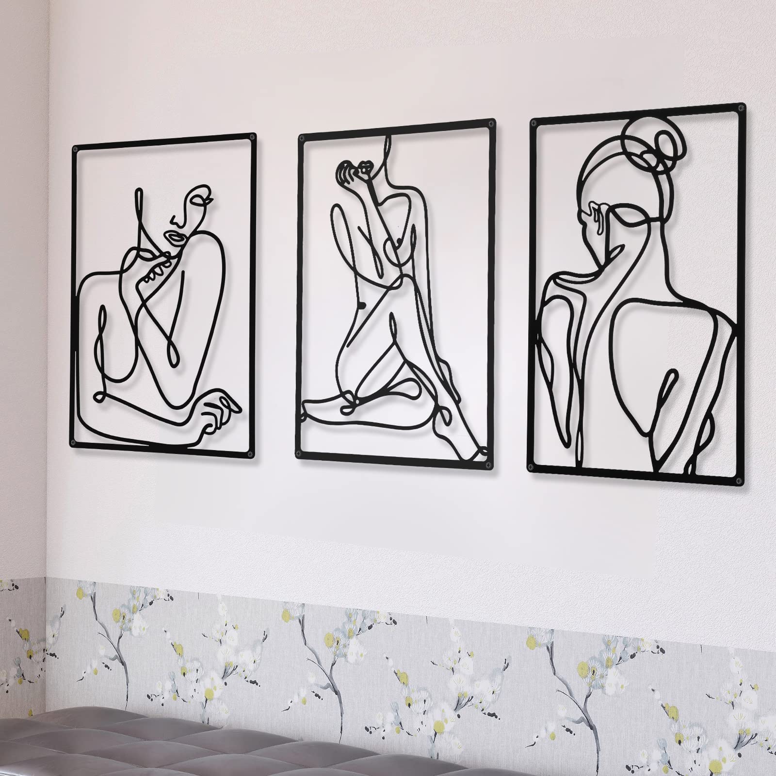 CHENGU 3 Pieces Metal Minimalist Abstract Woman Wall Art Line Drawing Wall Art Decor Single Line Female Home Hanging for Kitchen Bathroom Living Room(Artistic Body)