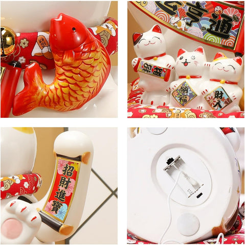 Lucky Statue Cat - Chinese Good Luck Cat with Waving Arm,Ceramic Fortune Cat Statue,Japanese Money Cat for Home, Office, and Store Decorations