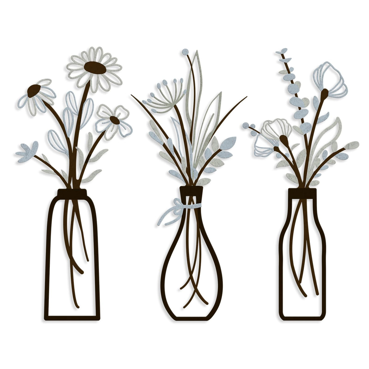 Pigort 3 Pieces Metal Flowers Wall Arts - Rustic Farmhouse Decor Beige Minimalist Flower Wall Decors for Living room Bathroom Bedroom Dining Room-Housewarming Gifts (Beige, Vase-C)