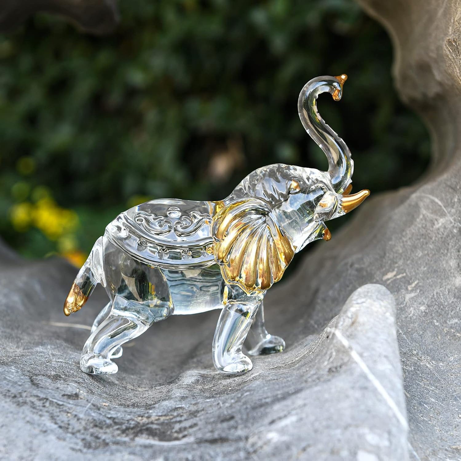 Handcrafted Unique Glass Elephant Statue - Elegant Elephant Figurines for Home Decor Holiday Party Crystal Gifts (7.5IN)