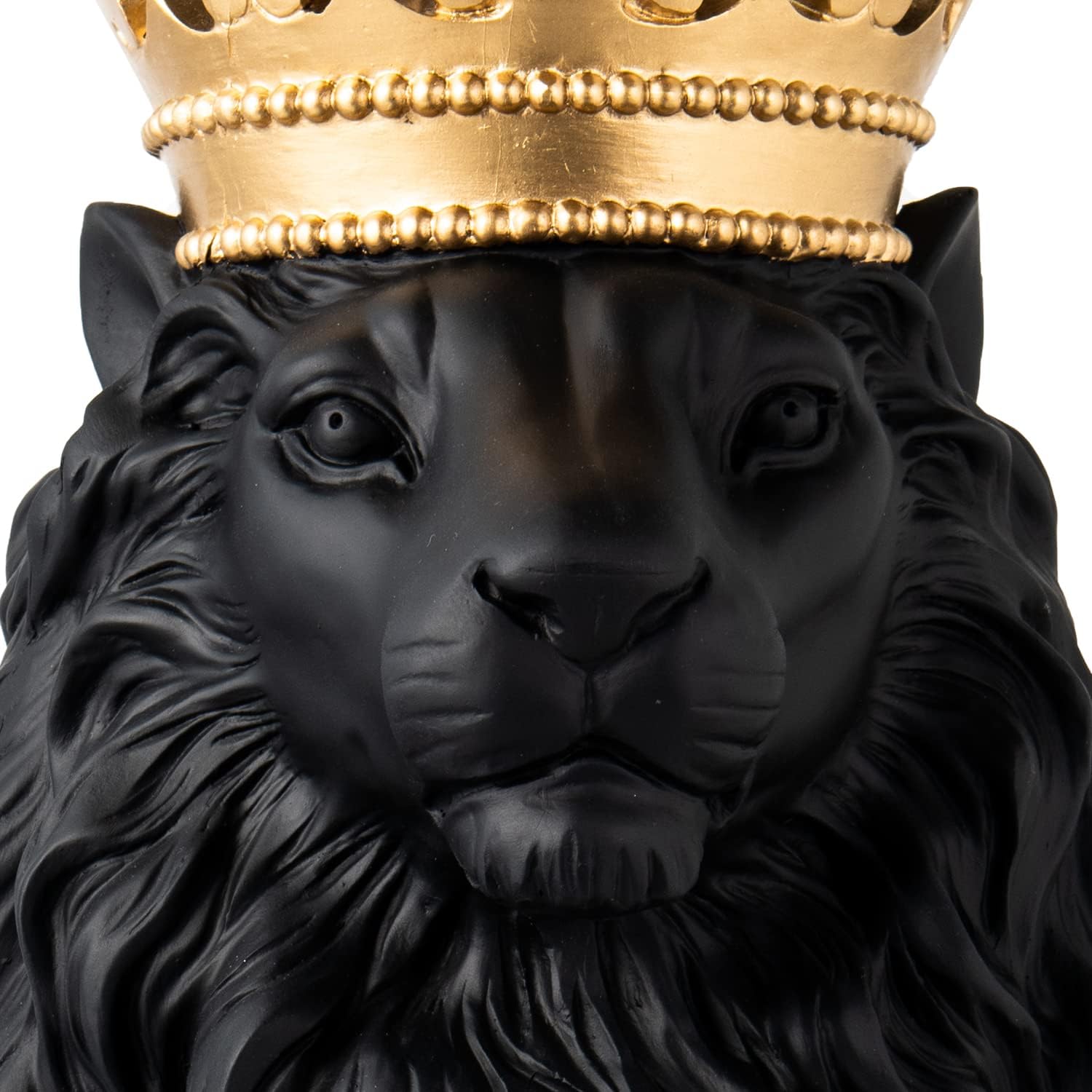 LCdecohome Lion Statue - Outdoor Collectible Figurine, 15 Inch Gold Crown Black Standing Lion Home Decor for Desk & Home Black Decor Gift