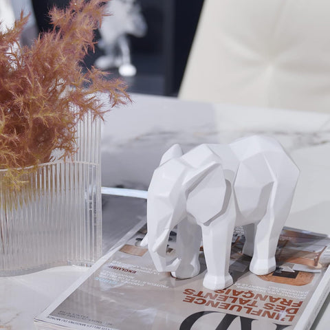 White Elephant Decor Origami Statue - Modern Elefantes Decoracion Casa, Resin Elephant Gift Figurines Decorations for Living Room 6 x 2.25 x 4.5 Inch