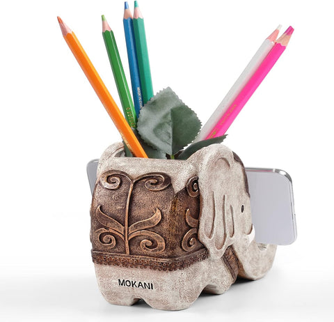 Pen Pencil Holder with Phone Stand, Multifunctional Elephant Shaped Desk Organizer Desk Decor Elephant Gifts for Women Cute Desk Accessories Home Office Decoration Thanksgiving Christmas Gift