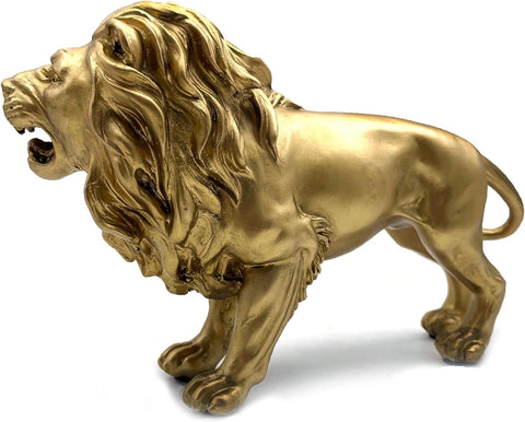 10 Inch Lion Statue Figurine Sculpture Resin Collectible Gifts for Lion Lover Office Home Decor Desk Accessories Decoration Garden Figurines Outdoor Decor Gold