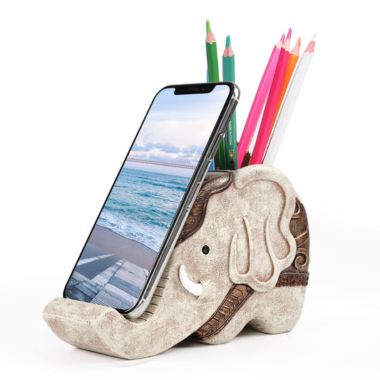 Pen Pencil Holder with Phone Stand, Multifunctional Elephant Shaped Desk Organizer Desk Decor Elephant Gifts for Women Cute Desk Accessories Home Office Decoration Thanksgiving Christmas Gift 1600