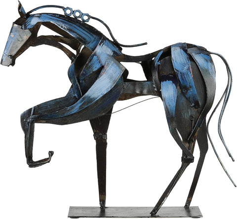 Handmade Horse Statue - Unique Rustic Decor for Office & Home - Hand-Painted Metal Sculpture - Perfect Handicraft Gift for Horse Lovers (Blue)