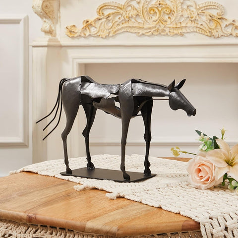 Horse Statue Décor Artwork, 24" H Handmade Metal Pegasus Greek Flying Horse Sculpture, Hand-Painted Animal Figurines for Home Living Room Office (Brown with Wings)