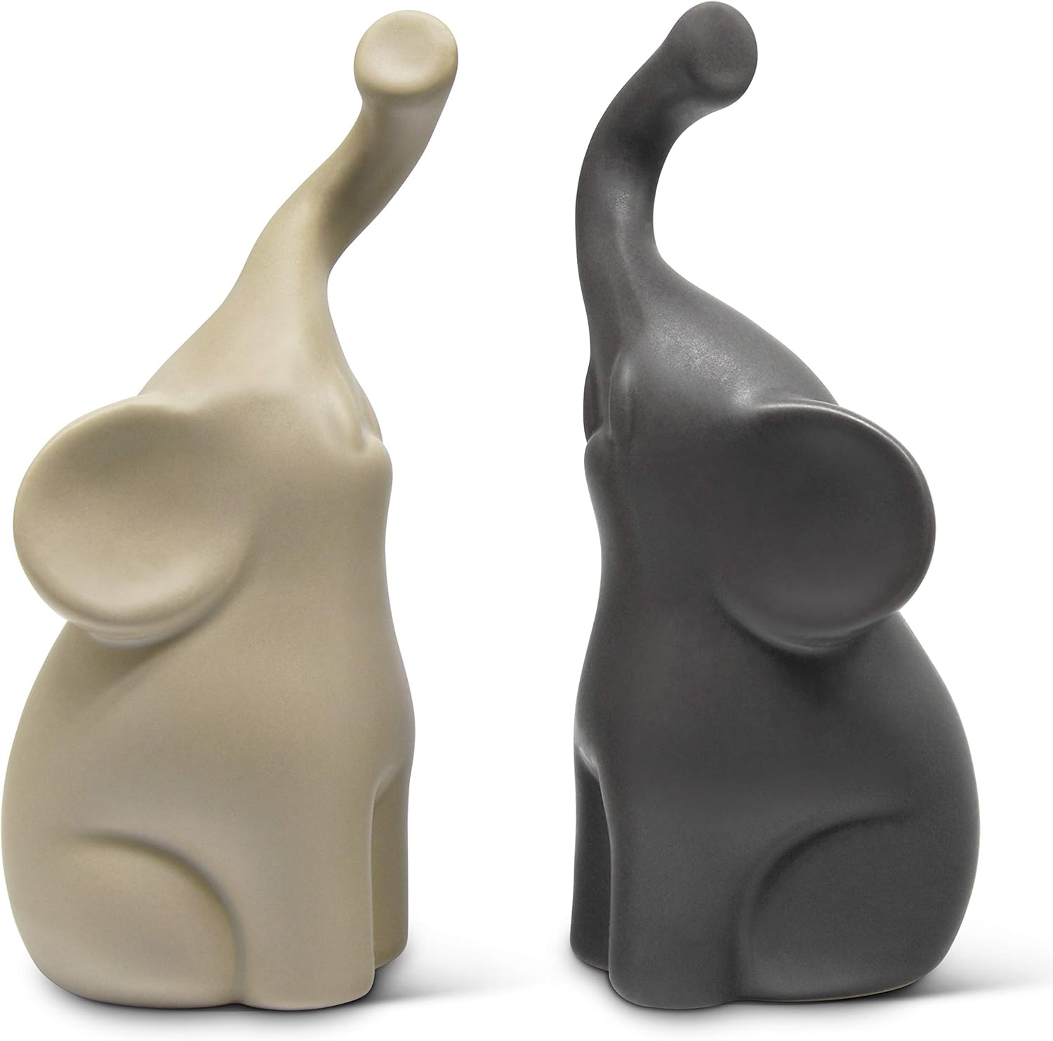 Loving Pair of Elephants in Beige & Grey - Modern Ceramic Sculpture - Figurine as a Set - Decoration Figure 6.3" high - Ornament Elephant in Love