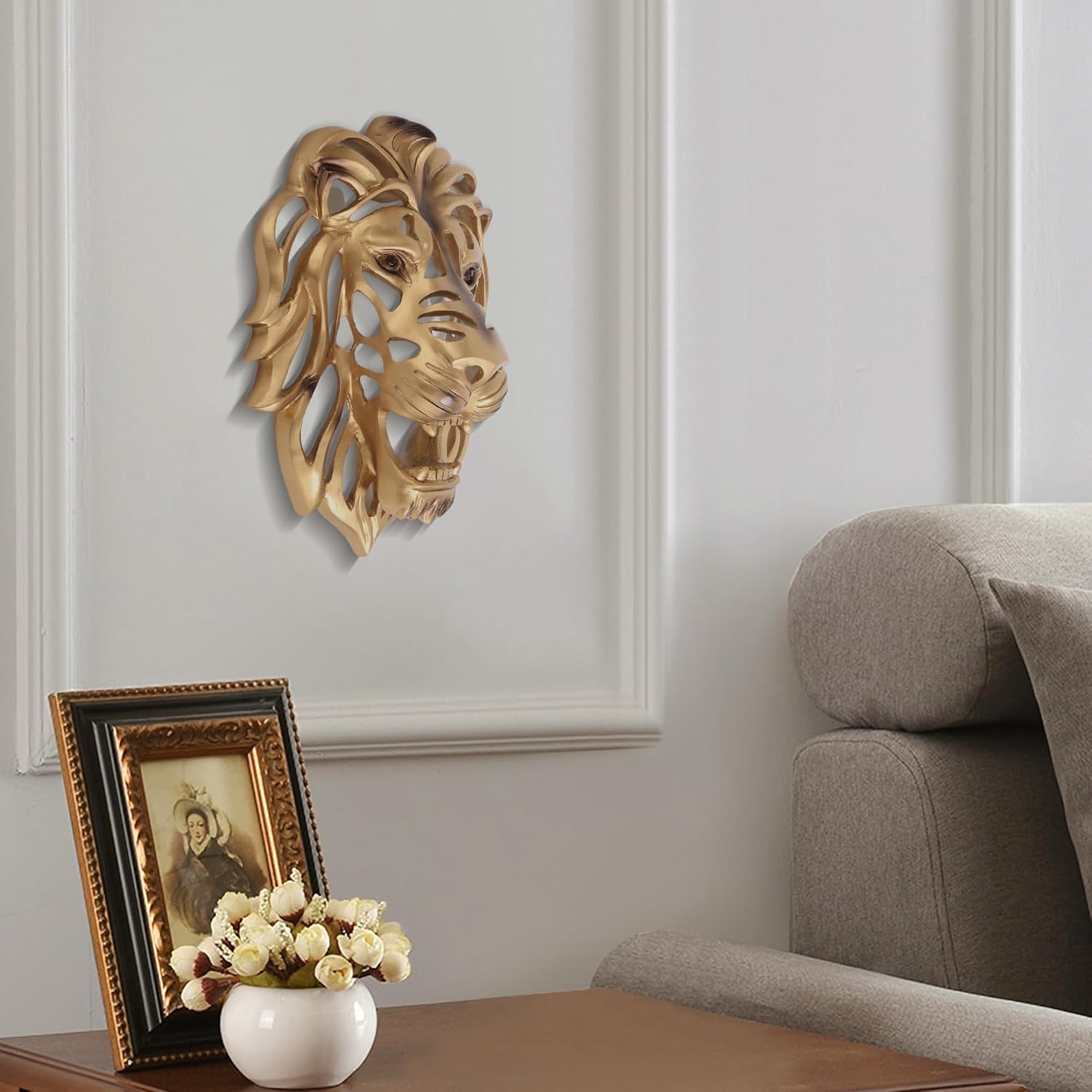 UITWMKTG Gold Animal Head Wall Decor Wall Sculpture Home Decor Statue for Living Room Office Bedroom Modern Decor for Men Women Lion