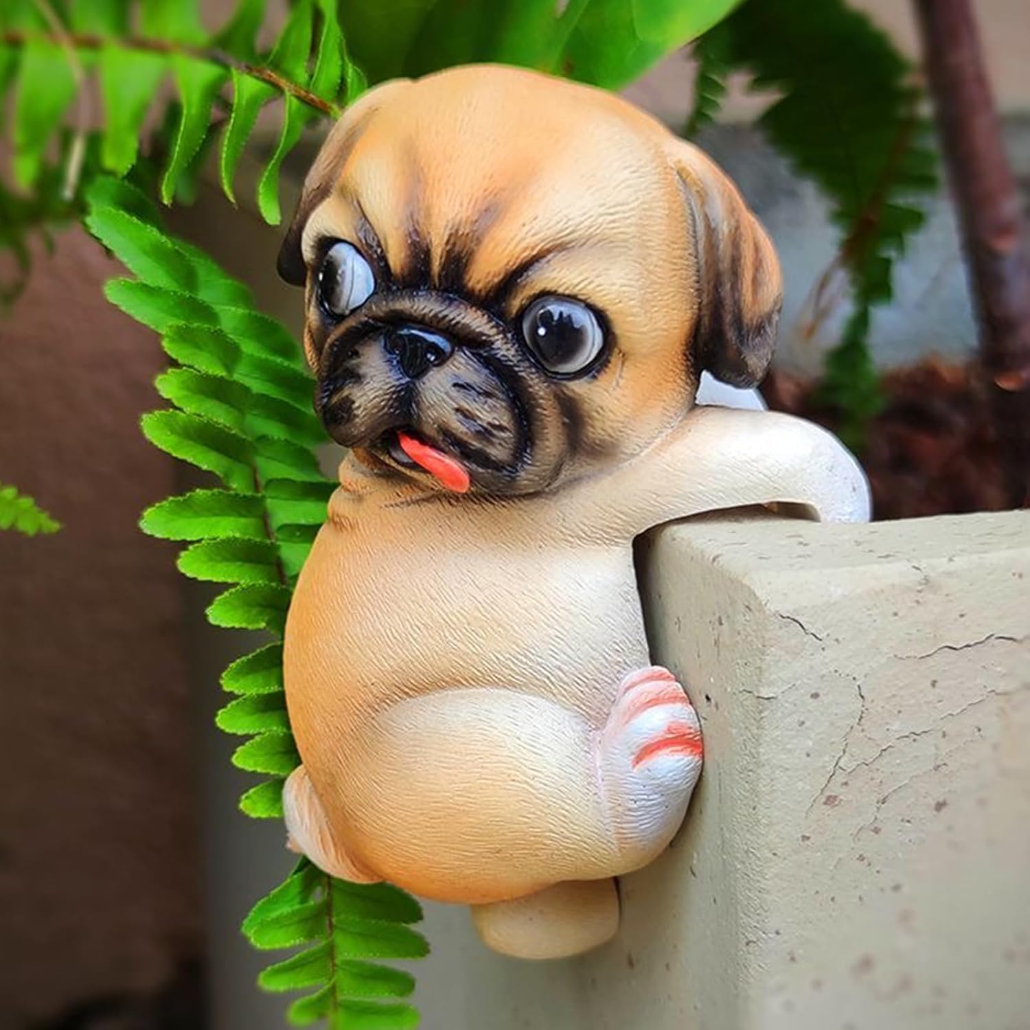 orenm Miniature Garden and Vase Hugger,Funny fplanter Pot Hanging Animals Edge Decoration,for Bonsai pots Planters Climbing Sculpture Indoor and Outdoor Decor Hanging Statue(Hanging Sculpture-Pug)