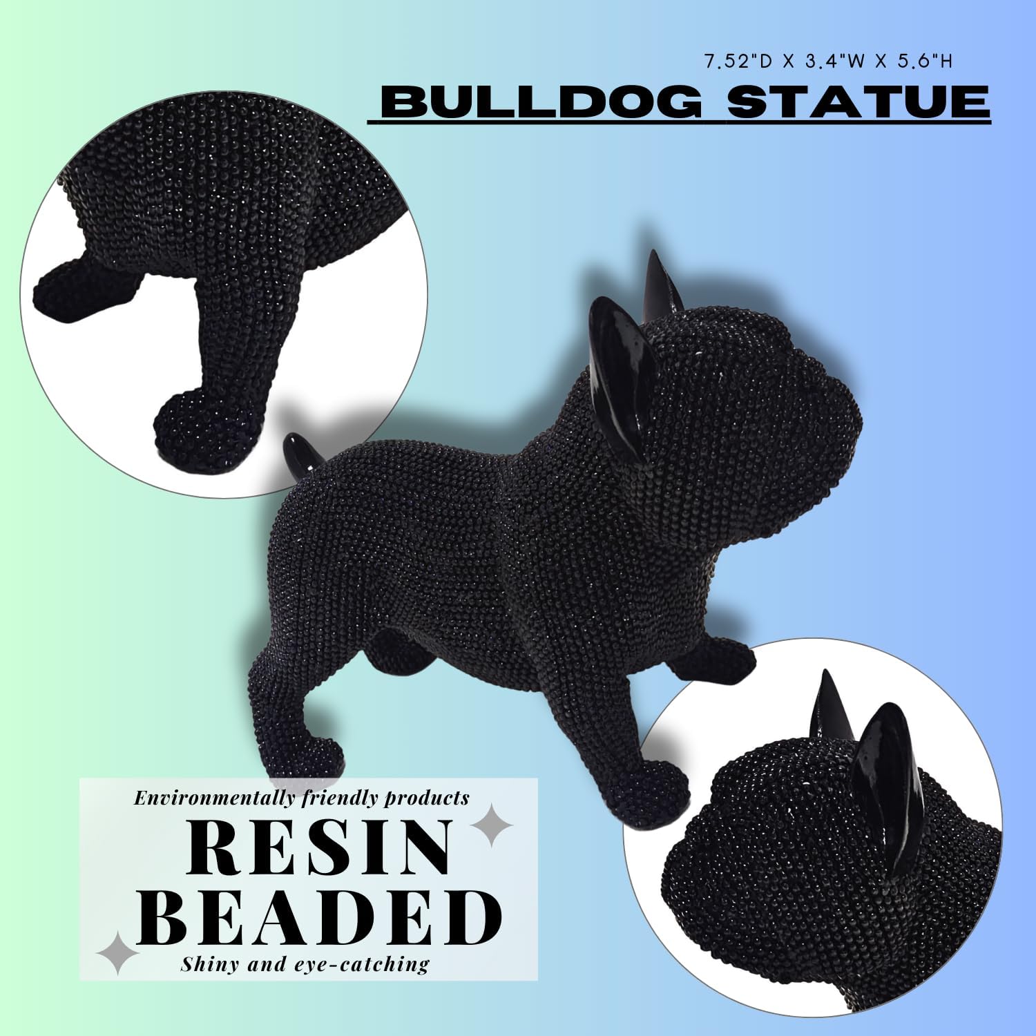 Handcrafted Bulldog Resin Home Decor Statue - Intricate Beaded Design - Unique Decorative Sculpture for Living Room, Office, or Bedroom