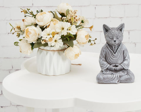 Cat Zen Buddha Statue Decor, Creates a Serene Meditation Environment, Cat Lover Gift Decoration, 7 inch Stone Gray Resin Cat Statue Home Office Meditating Yoga Room Spiritual Decoration