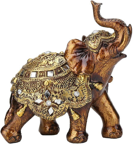 Golden Elephant Statue, Resin & Wood Grain Collectible Figurine, Feng Shui Lucky Elephant Sculpture for Home TV Cabinet